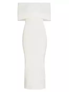 Платье миди рельефной вязки с открытыми плечами Wardrobe.Nyc, цвет off white