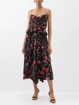 Платье миди renata из шелкового крепдешина с цветочным принтом Ulla Johnson, черный