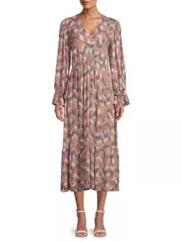 Платье миди Renee C. с v-образным вырезом и пышными рукавами, berry