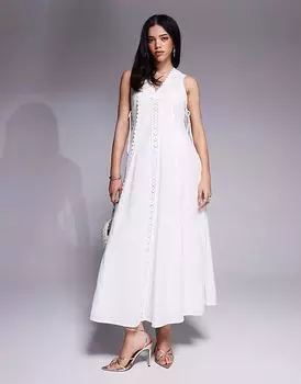 Платье миди River Island с кружевными вставками белого цвета