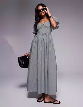 Платье миди River Island с рукавами-фонариками и отделкой в клетку черного цвета