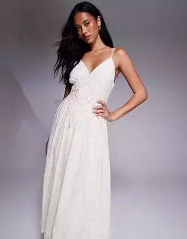 Платье миди River Island с вышивкой кремового цвета
