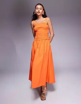 Платье миди River Island со сборками оранжевого цвета