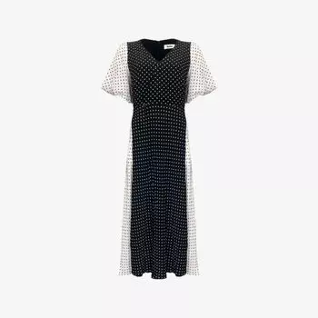 Платье миди Ro&Zo из ткани в горошек с V-образным вырезом, черно-белый
