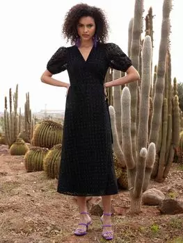 Платье миди Ro&Zo с объемными рукавами, черный