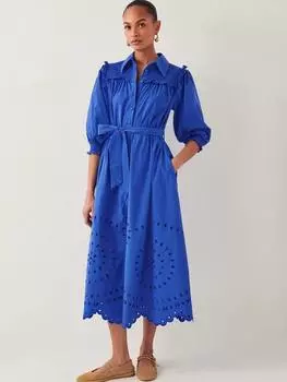 Платье миди-рубашка jules broderie anglaise в английском стиле Monsoon, синий