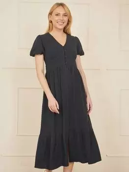 Платье миди-рубашка на пуговицах Yumi, темно-синий