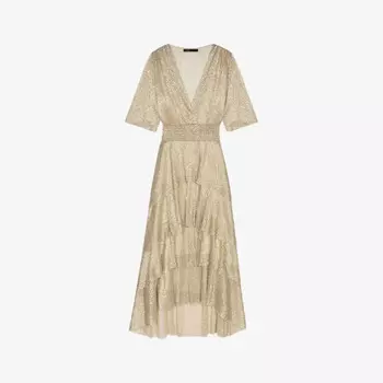 Платье миди Ruffino с металлизированным ярусным подолом Maje, цвет or