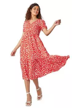 Платье миди с абстрактной оборкой и подолом Roman, красный