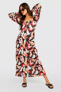 Платье миди с абстрактным принтом Boohoo, разноцветный