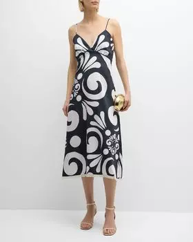 Платье миди с абстрактным принтом и бахромой Charis THEMIS Z, цвет Black White