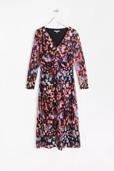 Платье миди с абстрактным принтом и сборками Oliver Bonas, черный