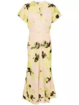 Платье миди с абстрактным принтом VICTORIA BECKHAM, нейтральный