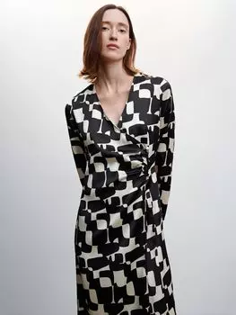 Платье миди с абстрактным узором Mango Curve Sara, черный