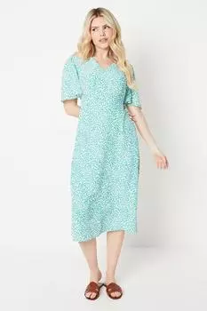 Платье миди с абстрактным V-образным вырезом и рукавами ангела Dorothy Perkins, зеленый