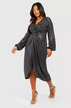 Платье миди с эффектом металлик и перекрученной передней частью boohoo, серебро