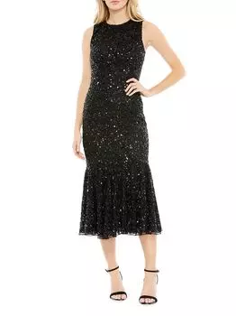 Платье-миди с эффектом металлик Mac Duggal, черный