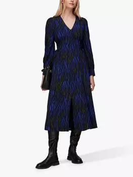 Платье миди с акварельным тигровым принтом Whistles, Синий/Мульти