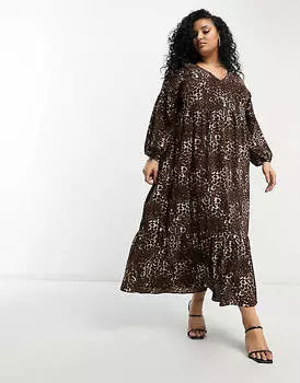 Платье миди с анималистическим принтом ASOS DESIGN Curve