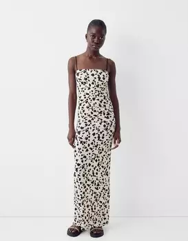 Платье миди с анималистичным принтом Bershka, бежевый