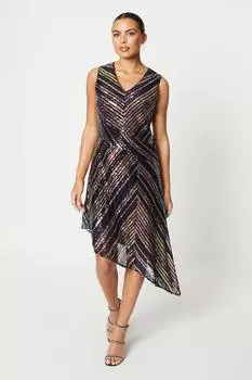 Платье миди с асимметричным подолом и пайетками Coast, мультиколор