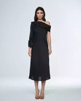 Платье миди с асимметричным вырезом и длинными рукавами & Me Unlimited, черный