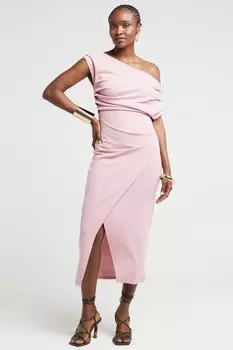 Платье миди с асимметричным запахом и драпировкой River Island, розовый
