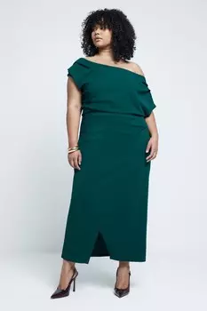 Платье миди с асимметричным запахом и драпировкой River Island, зеленый