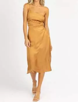 Платье миди с атласным принтом на одно плечо цвета карамели ENDLESS BLU., цвет caramel
