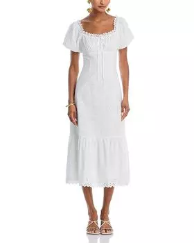 Платье миди с ажурными вставками - эксклюзив AQUA, белый