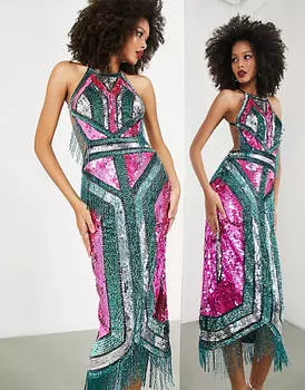 Платье миди с бахромой и графичными пайетками ASOS EDITION