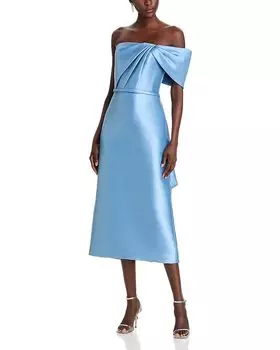 Платье миди с бантом на плече Amsale, синий