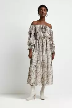 Платье миди с бардо River Island, серый