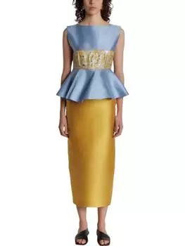 Платье-миди с баской и завышенной талией Cy желто-синего цвета D'Estree
