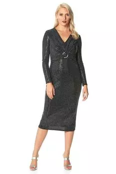 Платье миди с блестками и перекрученной передней частью Roman, серый