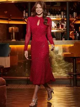 Платье миди с блестящим пятном Sosandar, темно-красный