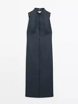 Платье миди с бретельками и присборками Massimo Dutti, черный