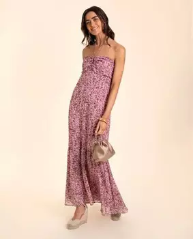 Платье миди с бретельками и рюшами The-Are, розовый