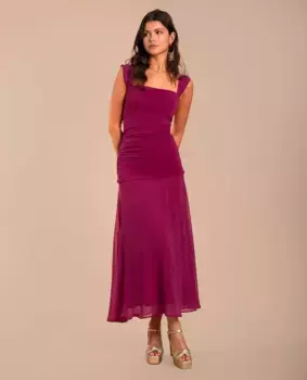 Платье миди с бретельками и вырезом без бретелек The-Are, розовый