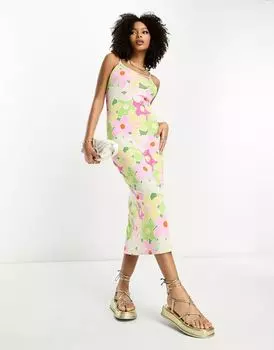 Платье миди с бретельками Vila с цветочным принтом в стиле ретро и садом