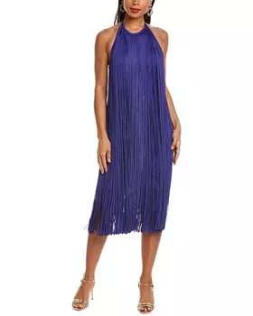 Платье миди с бретелькой Herv Lger и бахромой, синий