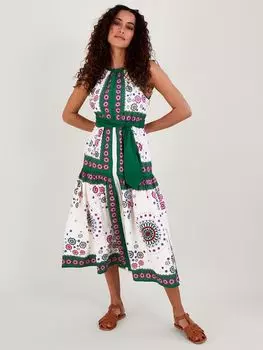 Платье миди с бретелькой и принтом Monsoon Scarf, Зеленый/Мульти