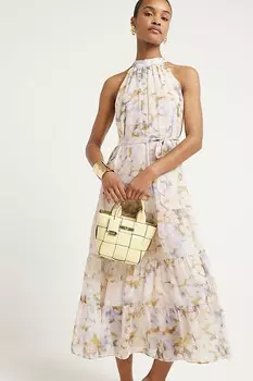 Платье миди с бретелью через шею River Island, белый
