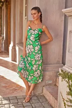 Платье миди с бретелями и драпированной спиной Next, зеленый