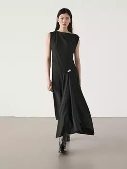 Платье миди с брошью Massimo Dutti, серый