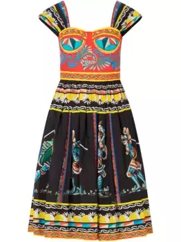 Платье миди с бюстье и принтом Carretto DOLCE & GABBANA, черный