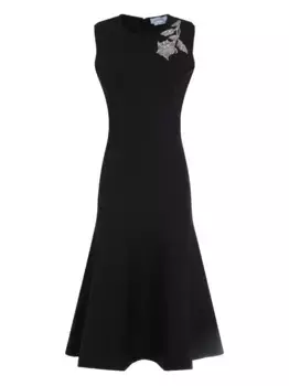 Платье миди с цветочной вышивкой Alexander McQueen, черный