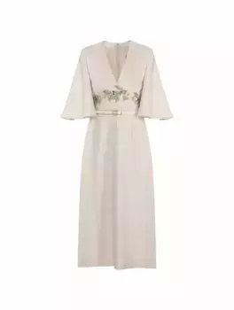 Платье миди с цветочной вышивкой Elie Saab, белый