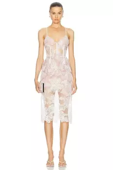 Платье миди с цветочной вышивкой и пайетками Fleur Du Mal, цвет Ivory