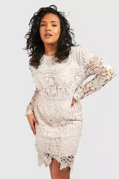 Платье миди с цветочной вышивкой плюс для случаев Boohoo, кремовый